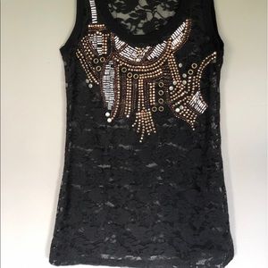 Lace tank top with metal embellishments, size L
